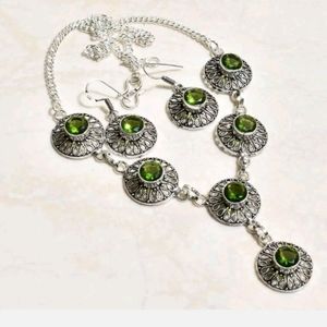New simulated peridot sterling silver necklace & earrings set